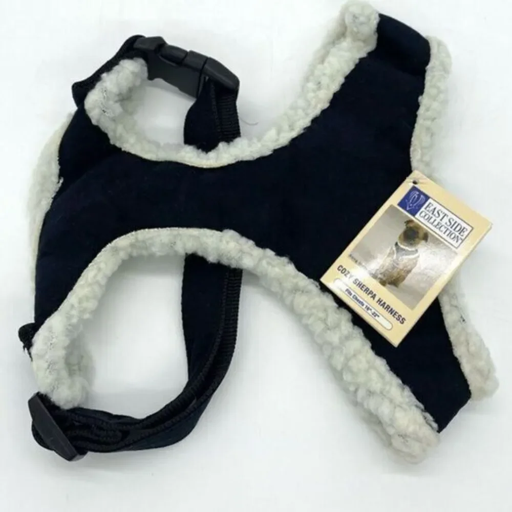 East Side Collection Cozy Sherpa Dog Pet Harness Faux Suede Size Medium Black